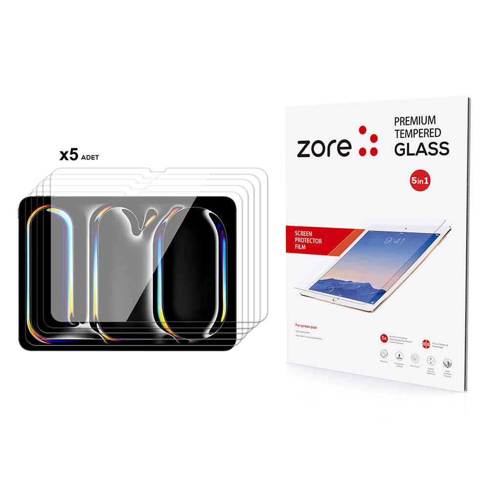 Apple iPad Pro 11 2024 Zore 5in1 Tablet Temperli Cam Ekran Koruyucu