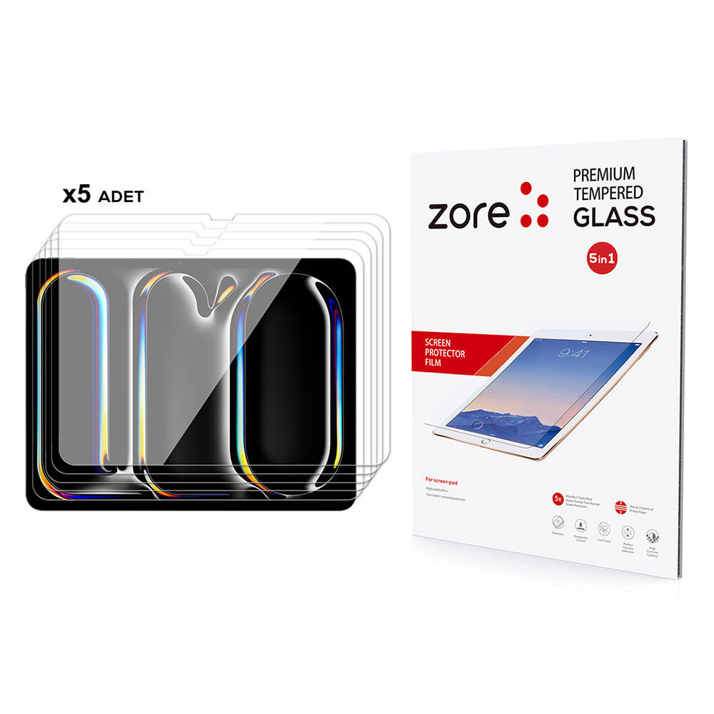 Apple iPad Pro 13 2024 Zore 5in1 Tablet Temperli Cam Ekran Koruyucu