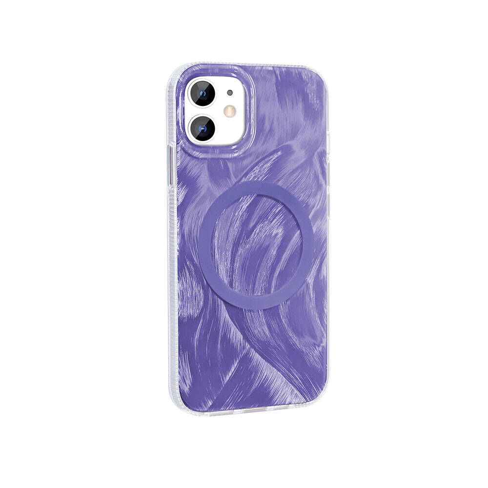 Apple iPhone 11 Kılıf M-safe Şarj Özellikli Fırça Boya Desenli Zore Palet Kapak