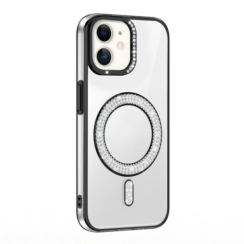 Apple iPhone 11 Kılıf Pırlanta Taş Tasarımlı M-safe Şarj Özellikli Zore Karetta Silikon Kapak