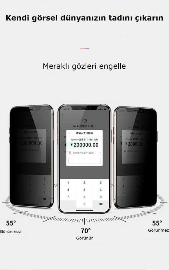 Apple iPhone 11 Pro Max Zore Kor Privacy Cam Ekran Koruyucu