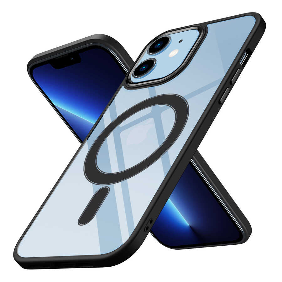 Apple iPhone 12 Kılıf Wireless Şarj Özellikli Zore Krom M-safe Silikon Kapak
