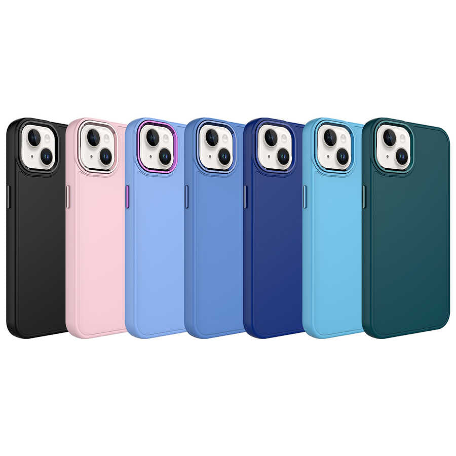 Apple iPhone 13 Kılıf Metal Çerçeve ve Buton Tasarımlı Silikon Zore Luna Kapak