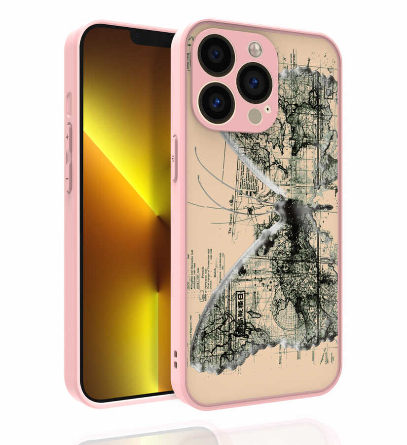 Apple iPhone 13 Pro Kılıf Desenli Kamera Korumalı Parlak Zore Nora Kapak