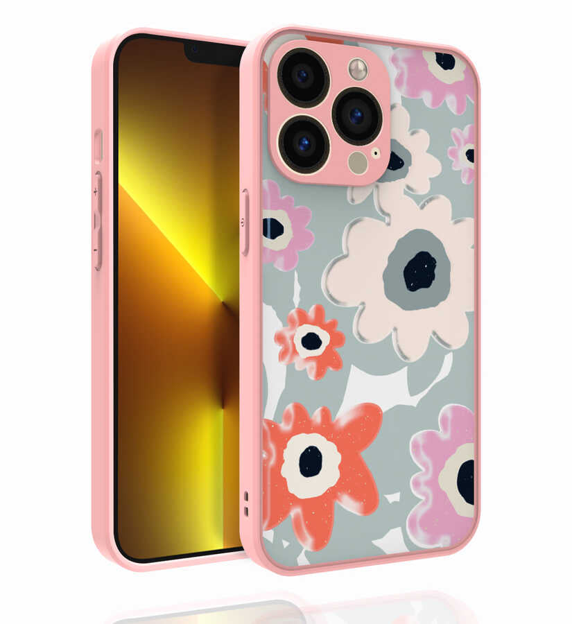 Apple iPhone 13 Pro Kılıf Desenli Kamera Korumalı Parlak Zore Nora Kapak