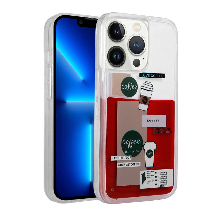 Apple iPhone 13 Pro Kılıf Desenli Sıvılı Zore Drink Silikon Kapak