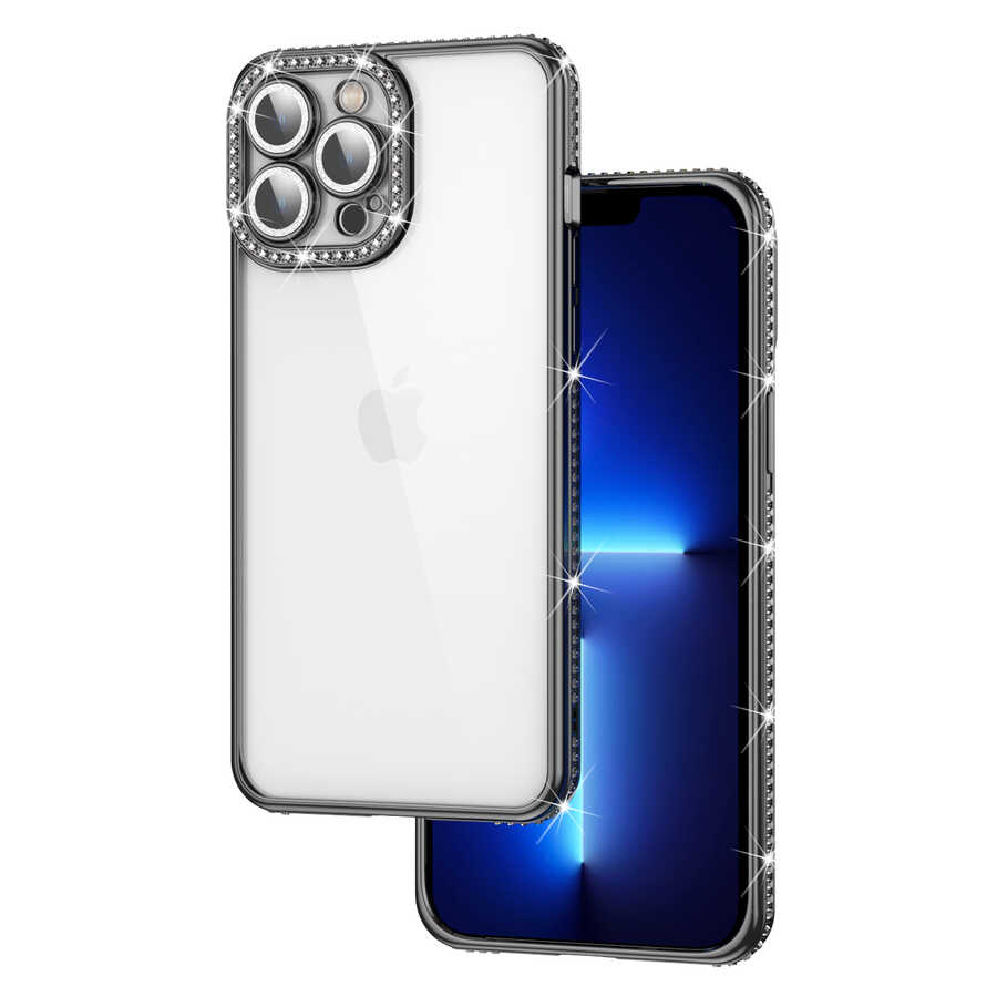 Apple iPhone 13 Pro Kılıf Kamera Korumalı Taşlı Zore Mina Kapak