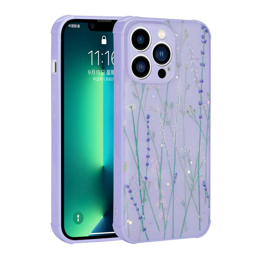 Apple iPhone 13 Pro Kılıf Simli Desenli Kamera Korumalı Parlak Zore Popy Kapak