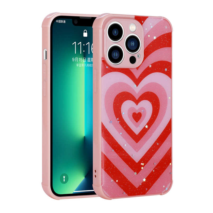 Apple iPhone 13 Pro Kılıf Simli Desenli Kamera Korumalı Parlak Zore Popy Kapak