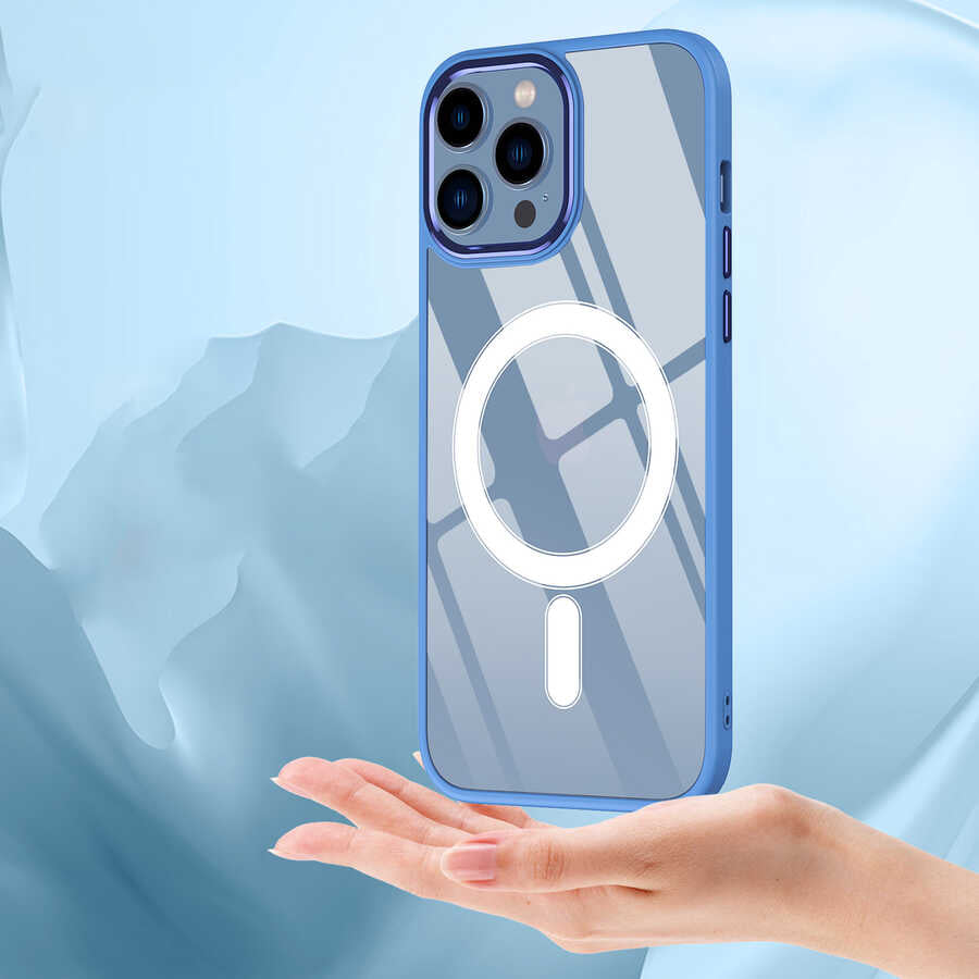 Apple iPhone 13 Pro Kılıf Wireless Şarj Özellikli Zore Krom M-safe Silikon Kapak