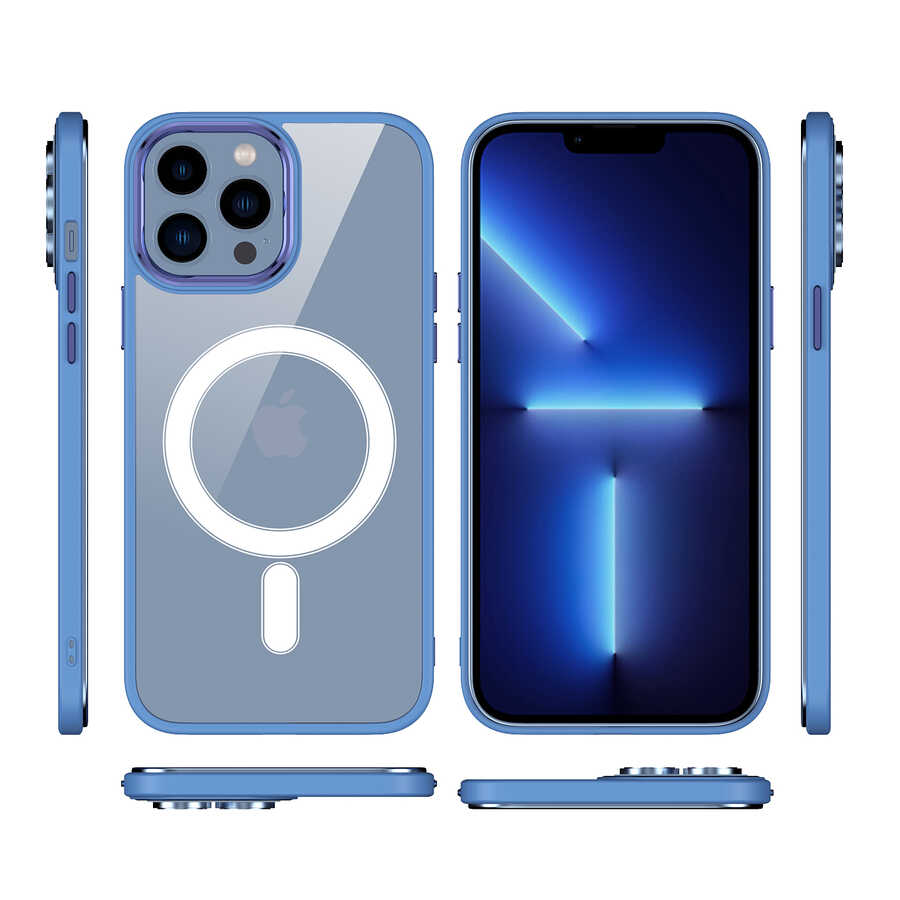 Apple iPhone 13 Pro Kılıf Wireless Şarj Özellikli Zore Krom M-safe Silikon Kapak