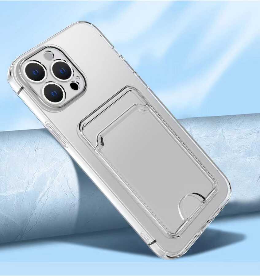 Apple iPhone 13 Pro Max Kılıf Kartlıklı Şeffaf Zore Setra Clear Silikon Kapak