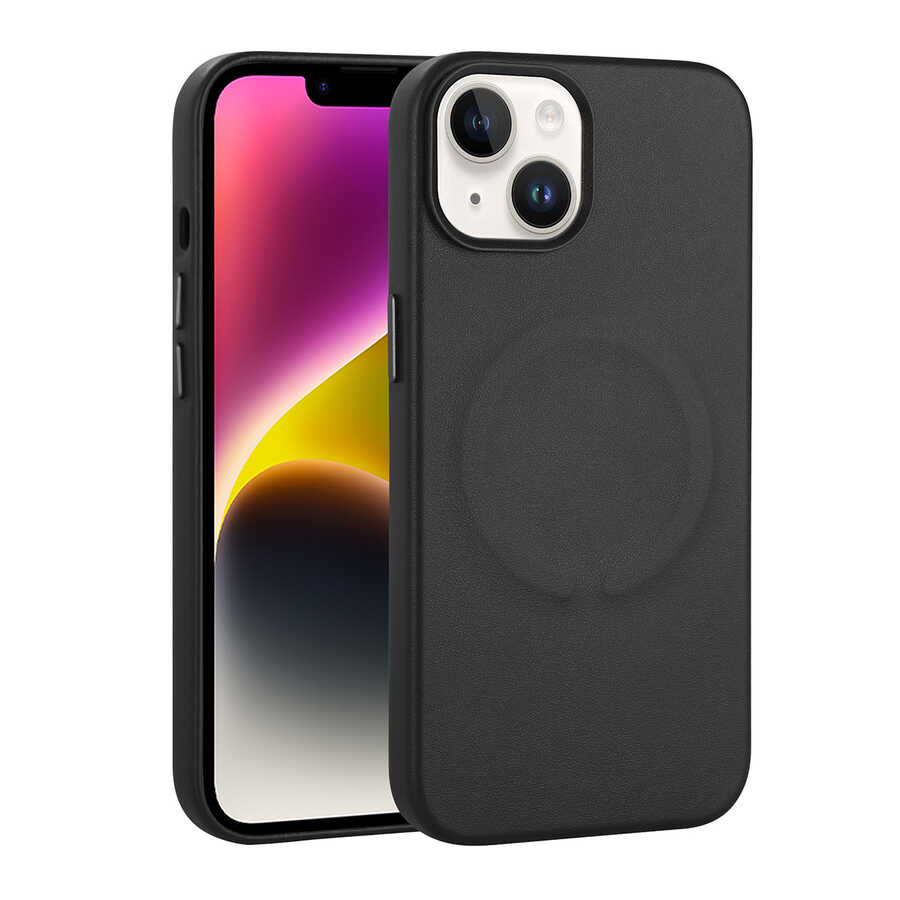 Apple iPhone 14 Kılıf PU Deri M-safe Wireless Şarj Özellikli Zore Derix Kapak