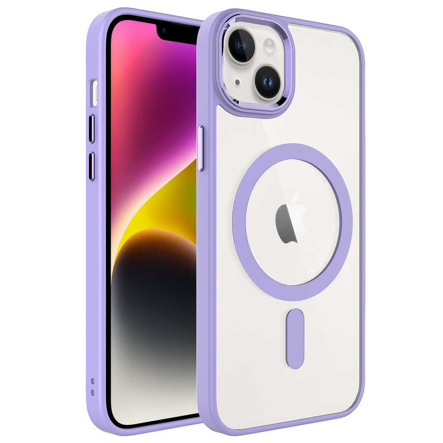 Apple iPhone 14 Plus Kılıf Wireless Şarj Özellikli Zore Krom M-safe Silikon Kapak