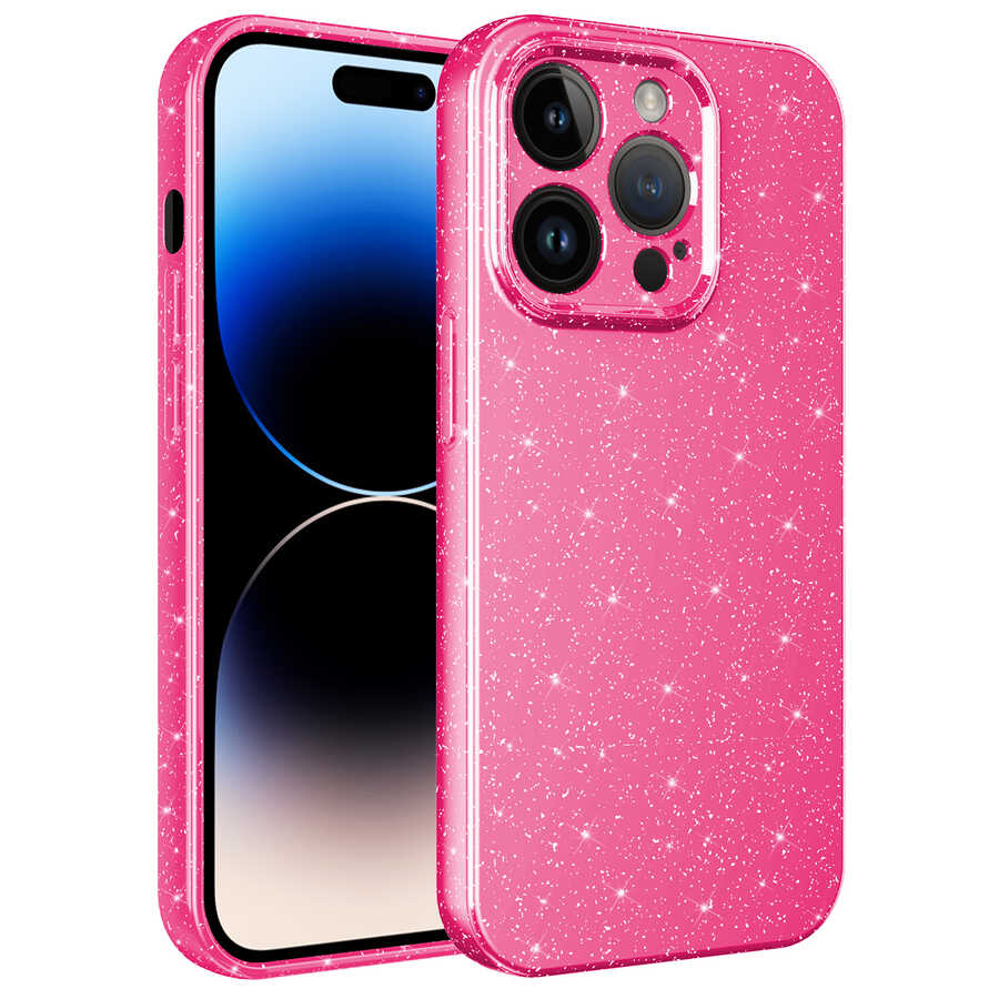 Apple iPhone 14 Pro Kılıf Kamera Korumalı Simli Lüks Zore Koton Kapak
