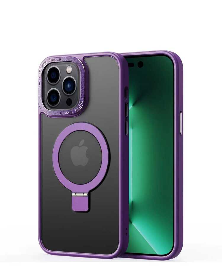Apple iPhone 14 Pro Kılıf M-safe Wireless Şarj Özellikli Standlı Zore Ting Kapak