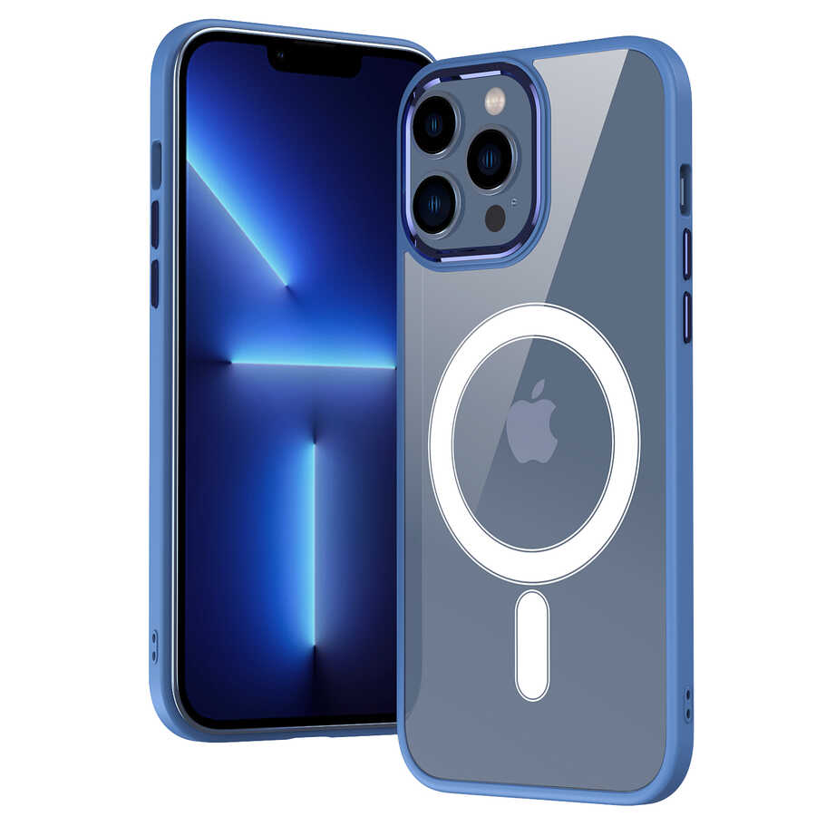 Apple iPhone 14 Pro Kılıf Wireless Şarj Özellikli Zore Krom M-safe Silikon Kapak