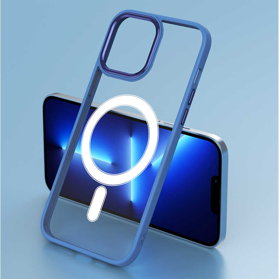 Apple iPhone 14 Pro Kılıf Wireless Şarj Özellikli Zore Krom M-safe Silikon Kapak