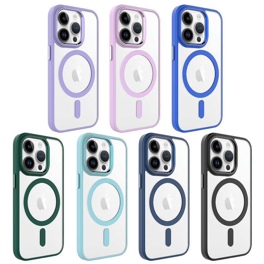 Apple iPhone 14 Pro Kılıf Wireless Şarj Özellikli Zore Krom M-safe Silikon Kapak