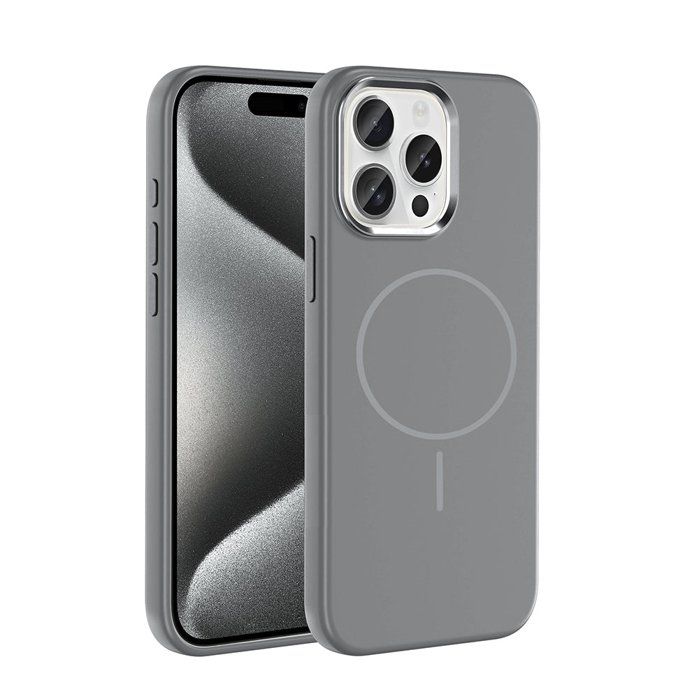 Apple iPhone 15 Pro Max Kılıf M-Safe Şarj Özellikli Metal Kamera Çerçeveli Zore Edi Silikon Kapak