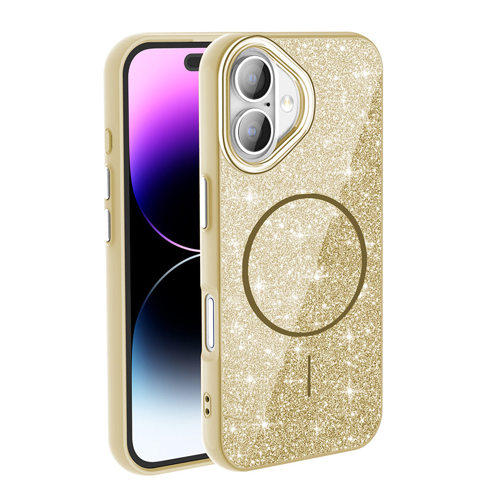 Apple iPhone 16 Kılıf M-safe Şarj Özellikli Parlayan Simli Zore Okso Kapak