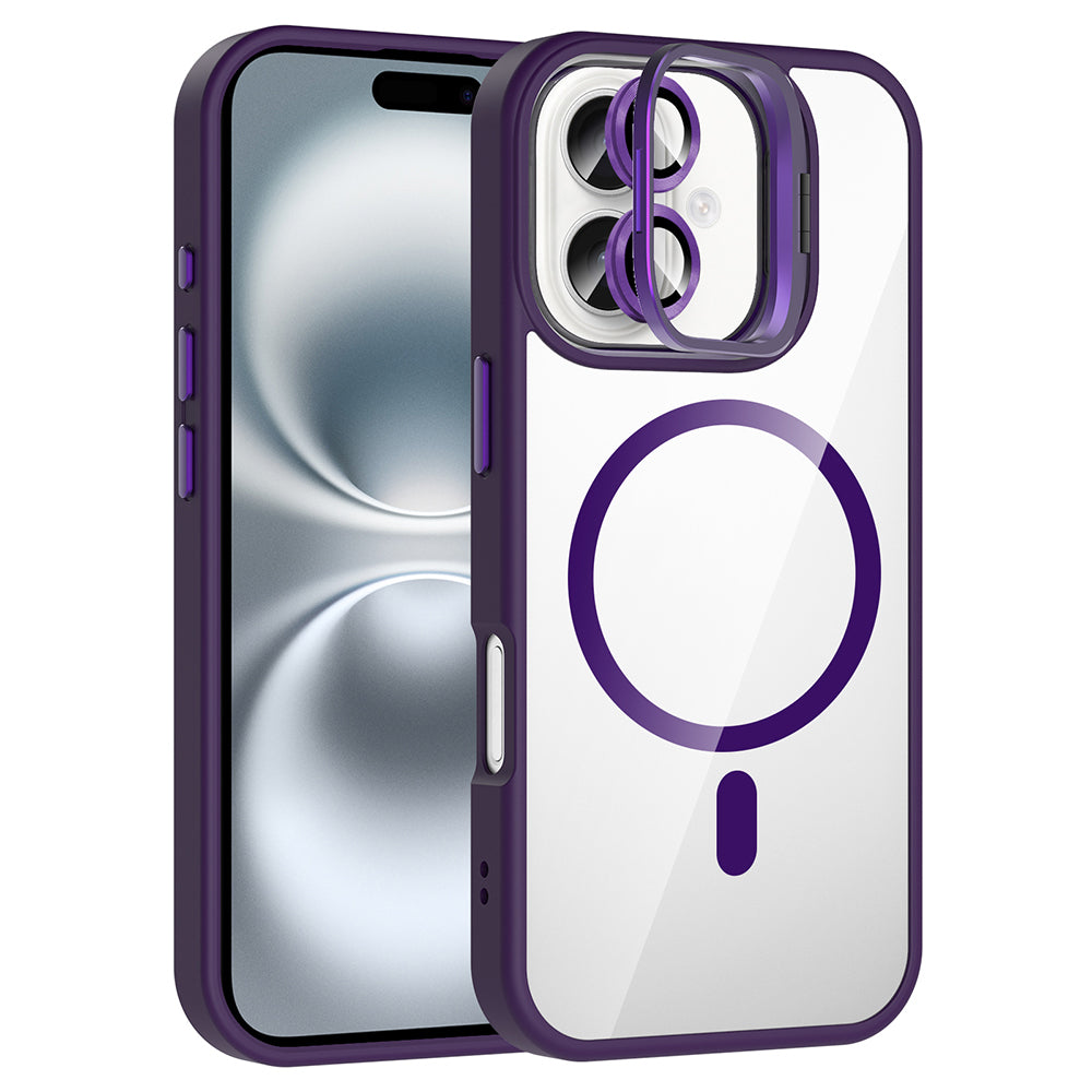 Apple iPhone 16 Kılıf Standlı ve Kamera Lens Hediyeli M-Safe Şarj Özellikli Zore Etro Kapak