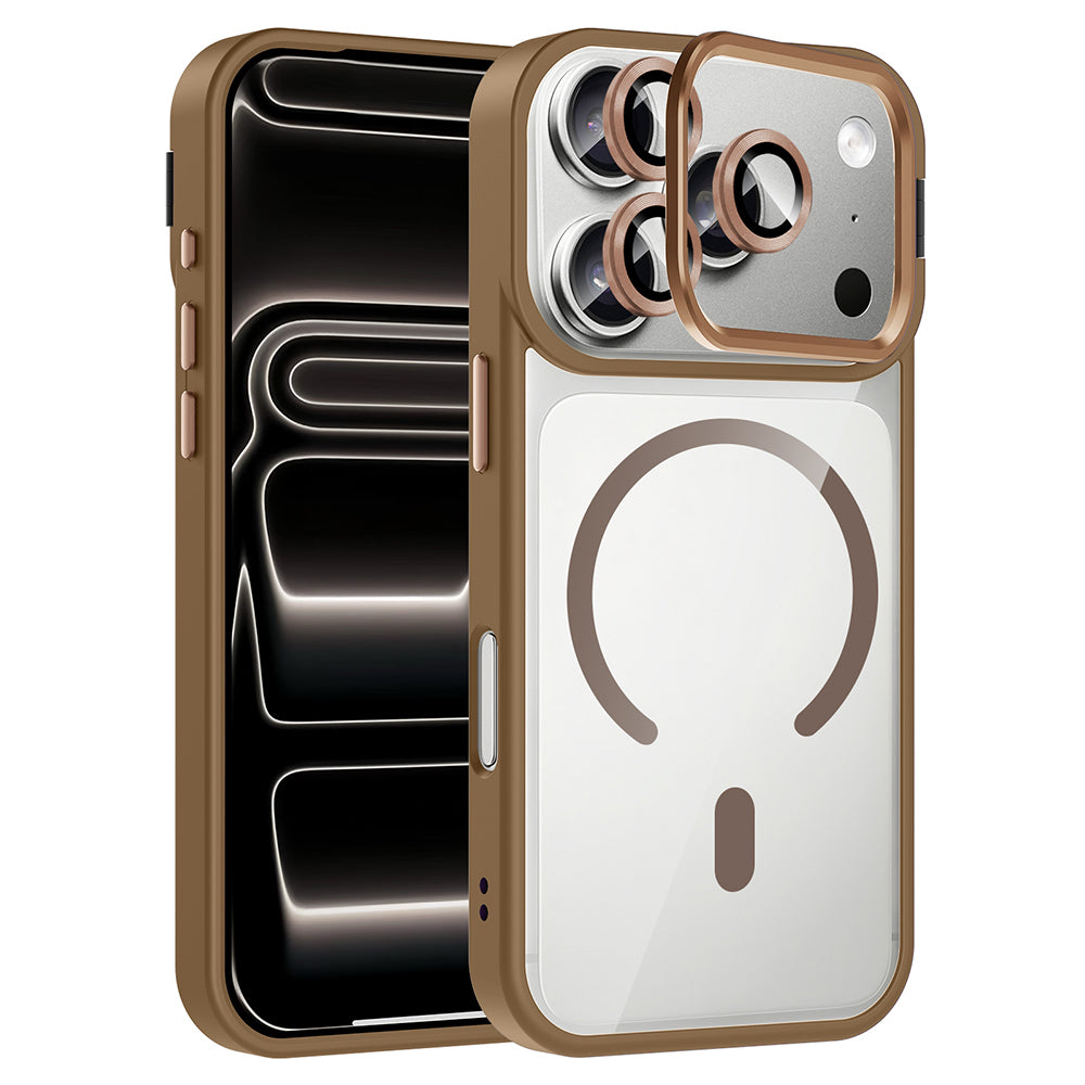 Apple iPhone 17 Pro Max Kılıf Standlı ve Kamera Lens Hediyeli M-Safe Şarj Özellikli Zore Etro Kapak