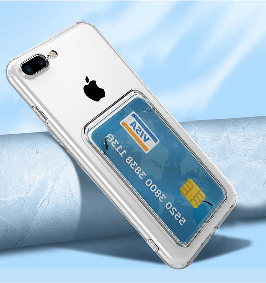Apple iPhone 7 Kılıf Kartlıklı Şeffaf Zore Setra Clear Silikon Kapak