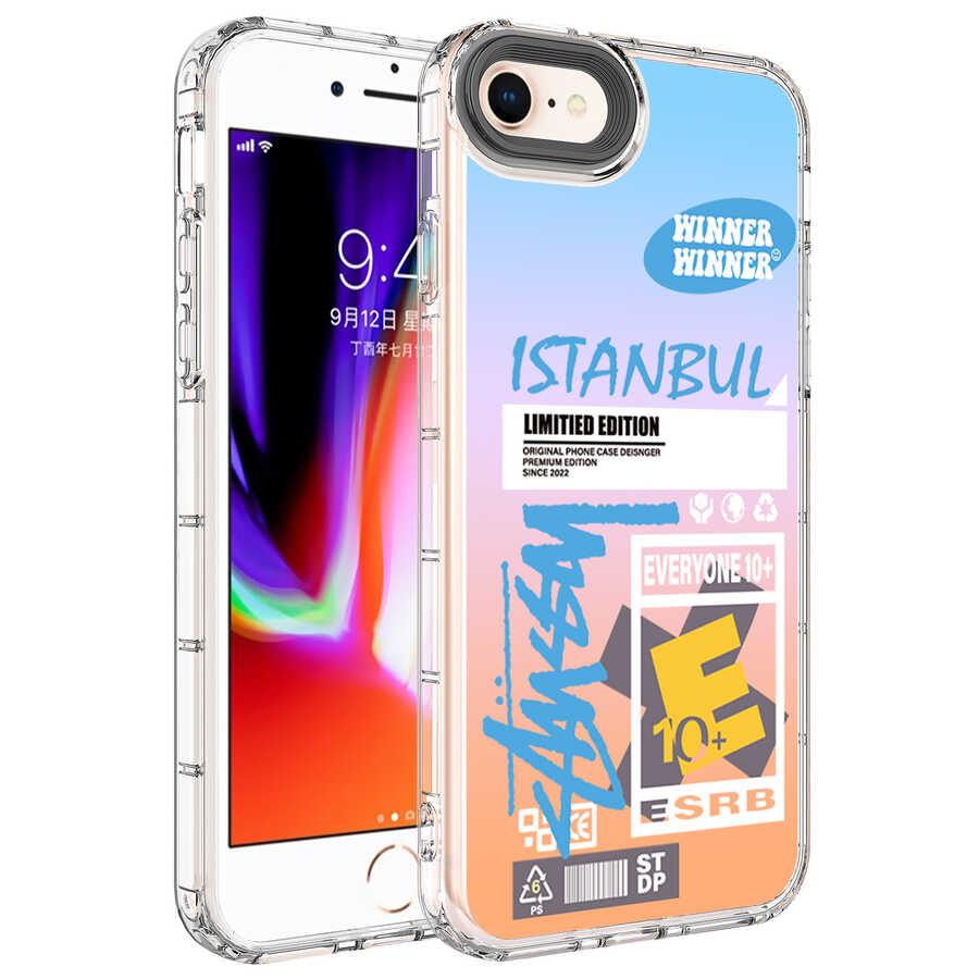 Apple iPhone SE 2020 Kılıf Kamera Korumalı Renkli Desenli Sert Silikon Zore Korn Kapak