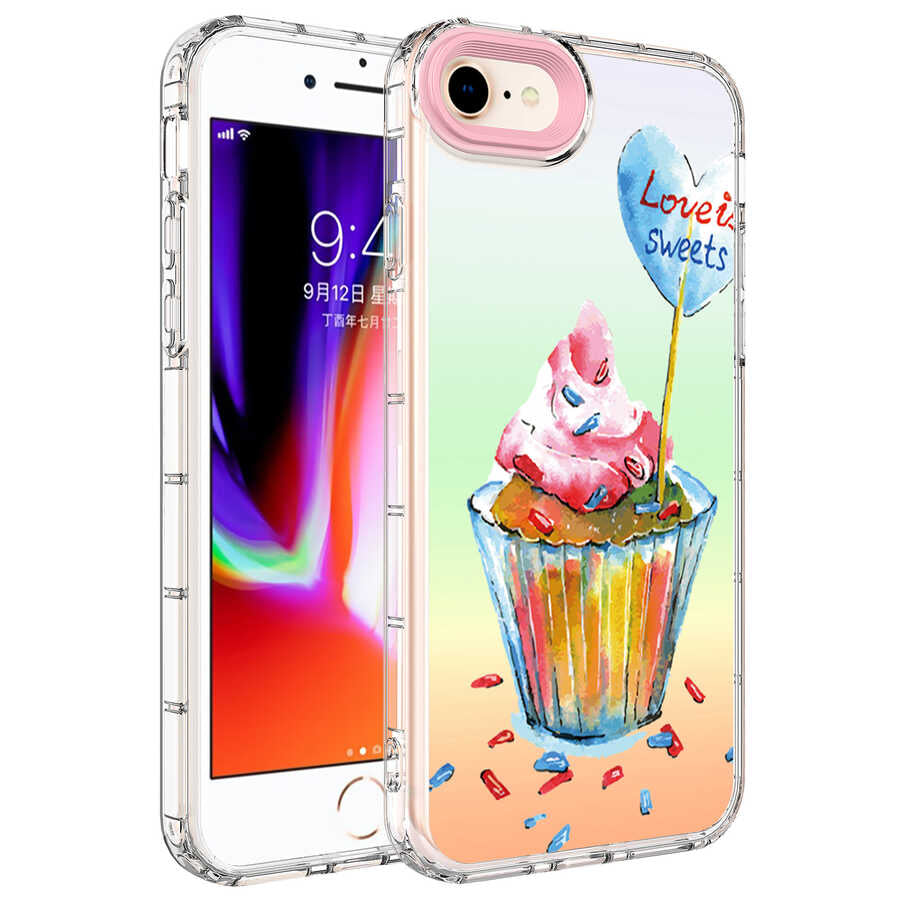 Apple iPhone SE 2020 Kılıf Kamera Korumalı Renkli Desenli Sert Silikon Zore Korn Kapak