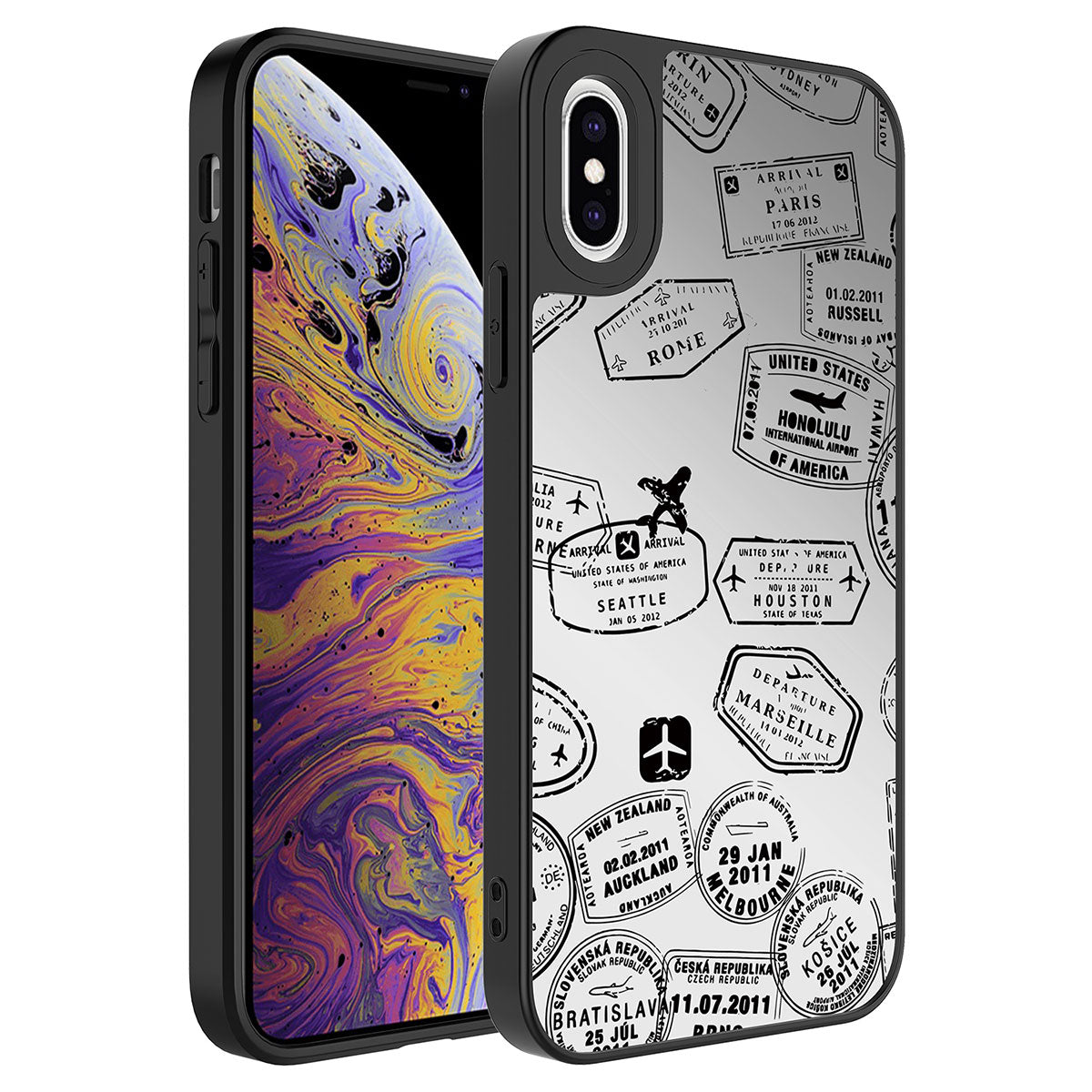 Apple iPhone XS 5.8 Case Mirrored Pattern Camera Protected Glossy Zore Mirror Cover