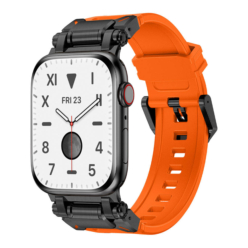 Apple Watch 42mm Zore KRD-101 Titanyum Metal Başlıklı Silikon Kordon
