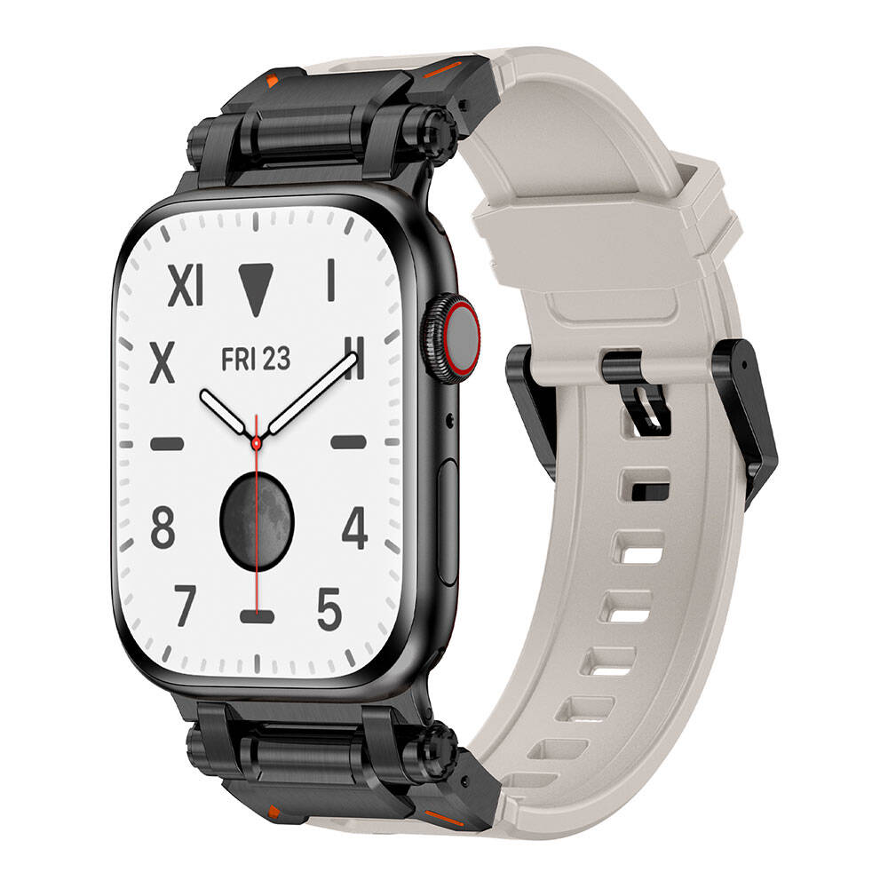 Apple Watch 42mm Zore KRD-101 Titanyum Metal Başlıklı Silikon Kordon