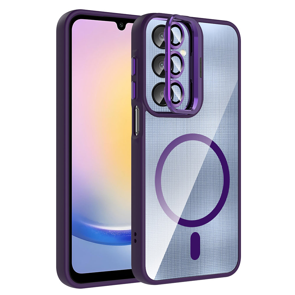 Galaxy A25 Kılıf Standlı ve Kamera Lens Hediyeli M-Safe Şarj Özellikli Zore Etro Kapak