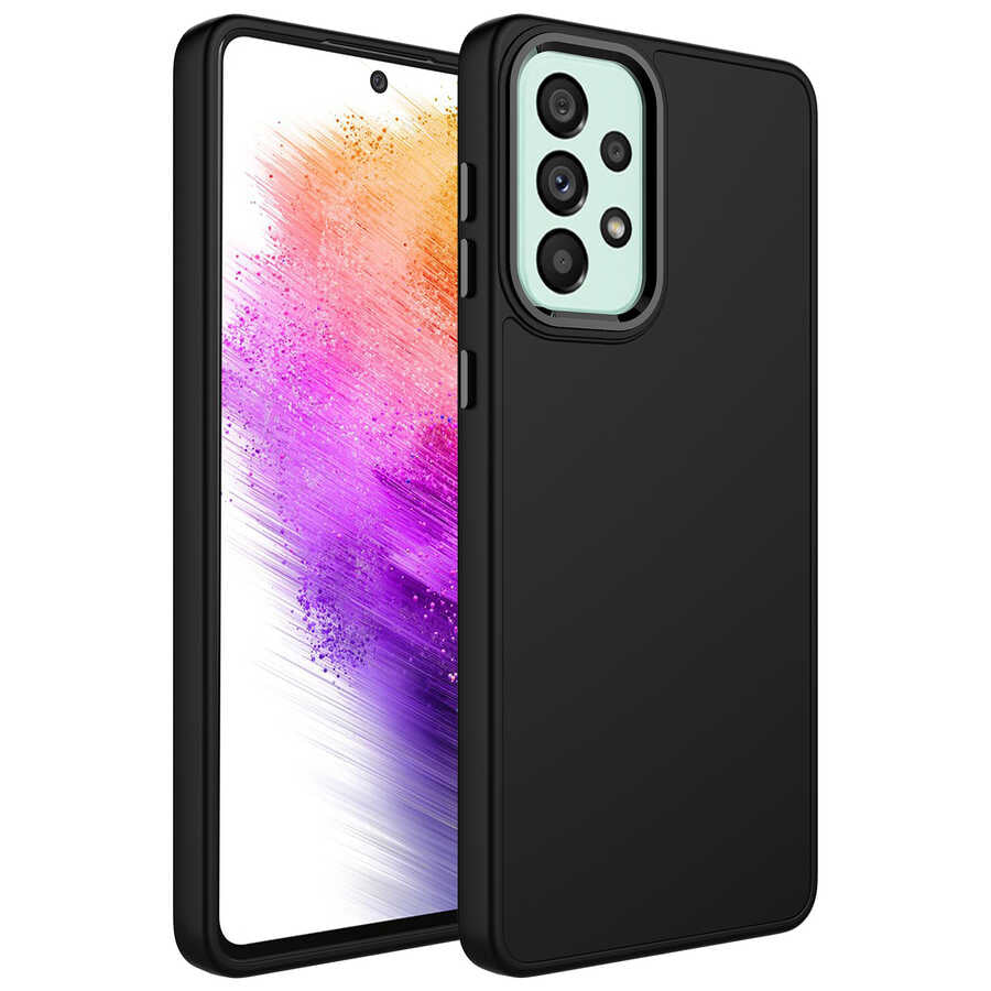 Galaxy A73 Kılıf Metal Çerçeve ve Buton Tasarımlı Silikon Zore Luna Kapak