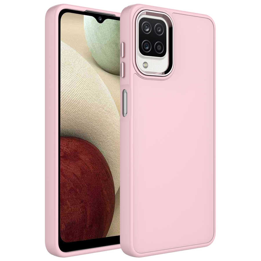 Galaxy M12 Kılıf Metal Çerçeve ve Buton Tasarımlı Silikon Zore Luna Kapak