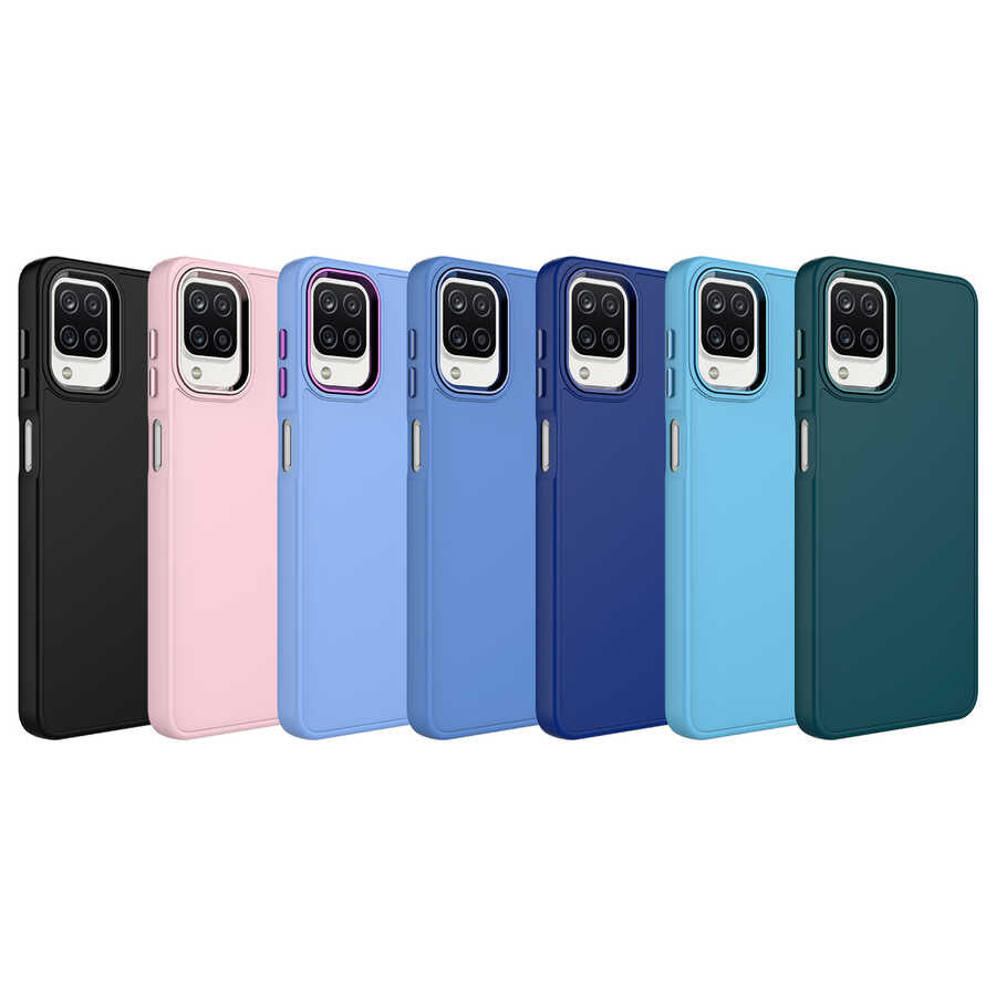Galaxy M22 Kılıf Metal Çerçeve ve Buton Tasarımlı Silikon Zore Luna Kapak
