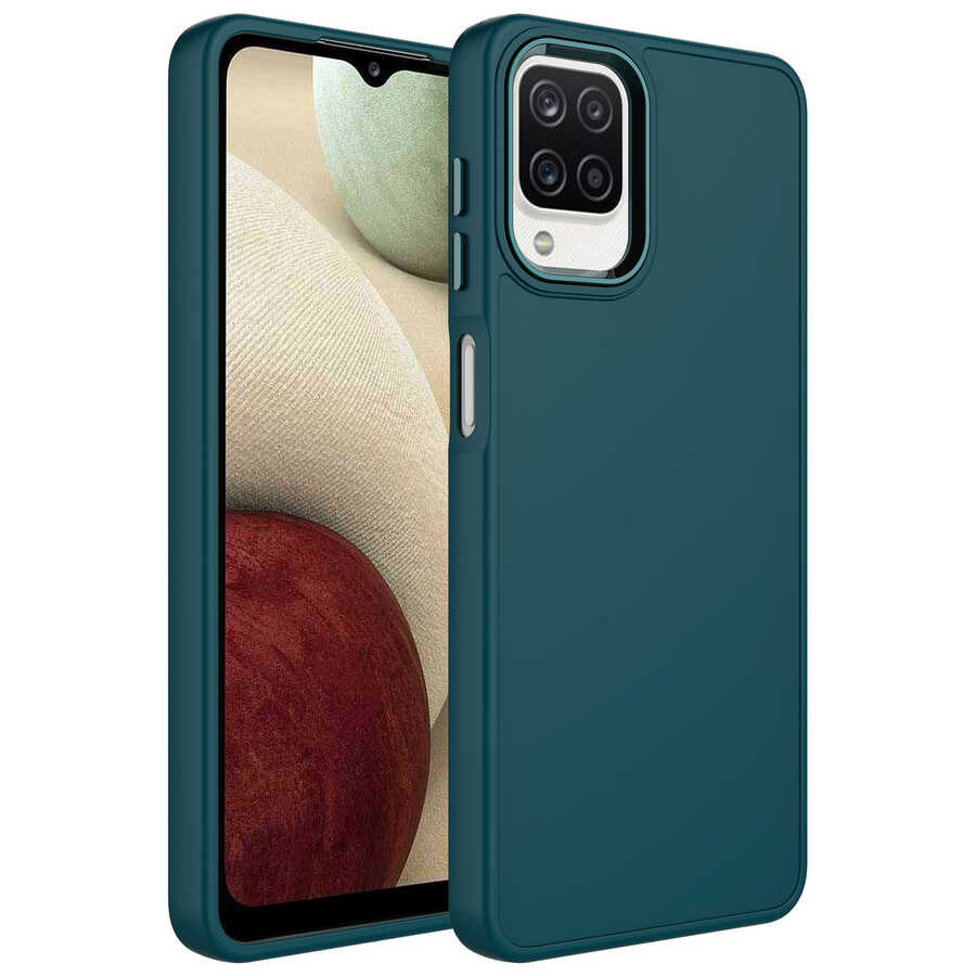 Galaxy M32 Kılıf Metal Çerçeve ve Buton Tasarımlı Silikon Zore Luna Kapak