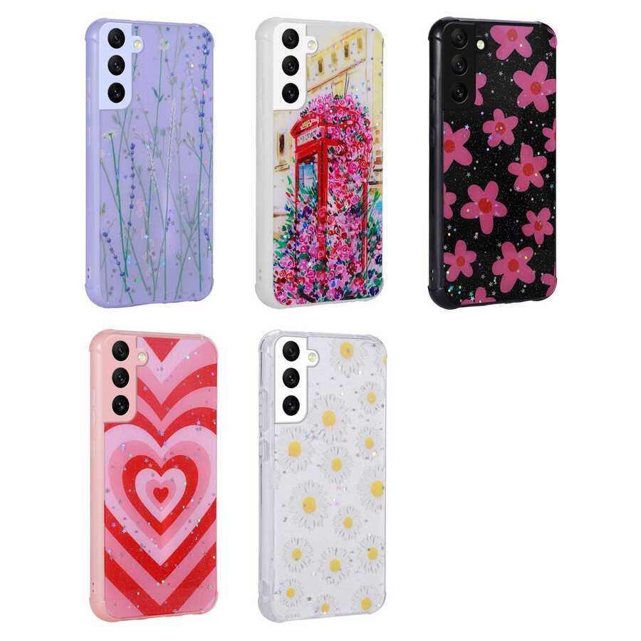 Galaxy S21 FE Kılıf Simli Desenli Kamera Korumalı Parlak Zore Popy Kapak