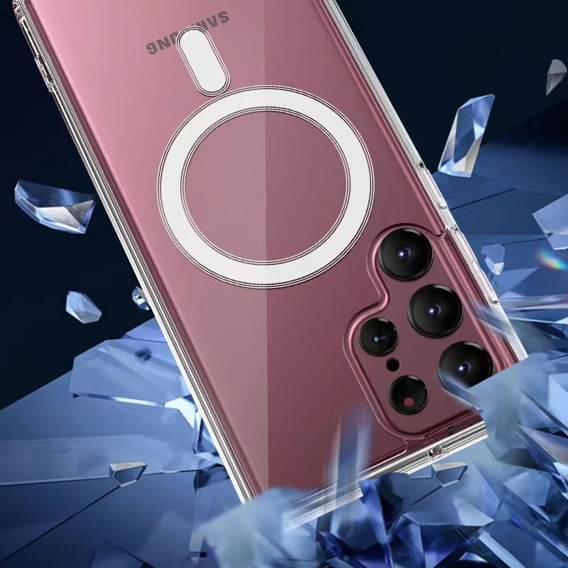 Galaxy S22 Ultra Kılıf Zore M-safe Şarj Özellikli Şeffaf Sert PC Zore Embos Kapak