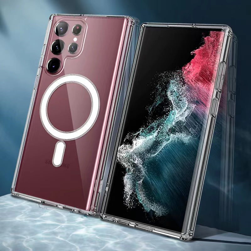 Galaxy S22 Ultra Kılıf Zore M-safe Şarj Özellikli Şeffaf Sert PC Zore Embos Kapak