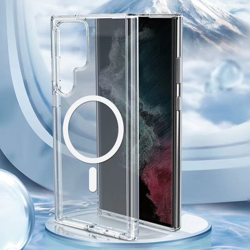 Galaxy S23 Ultra Kılıf Zore M-safe Şarj Özellikli Şeffaf Sert PC Zore Embos Kapak