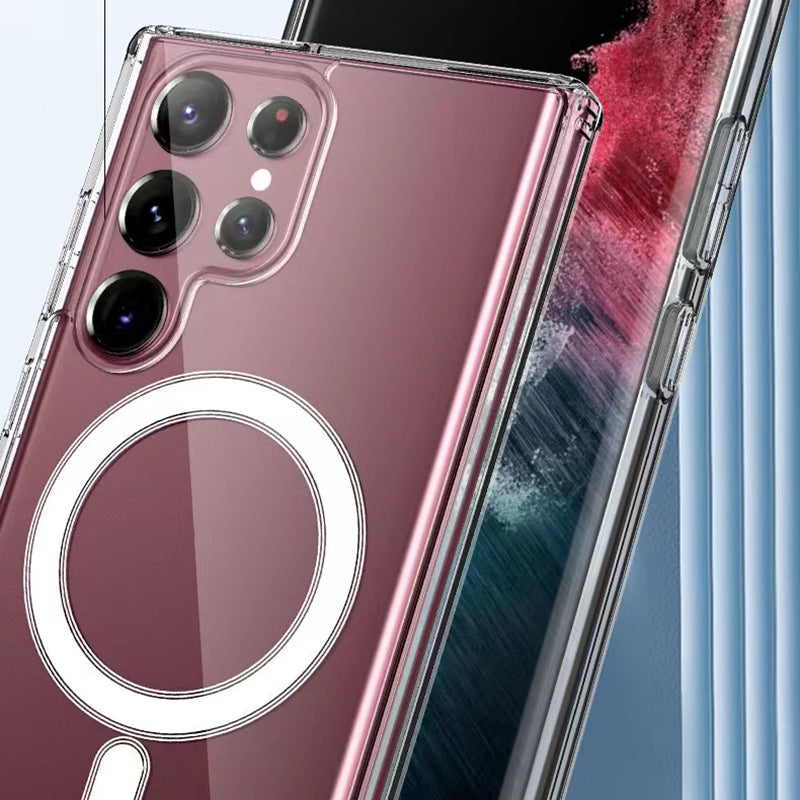 Galaxy S23 Ultra Kılıf Zore M-safe Şarj Özellikli Şeffaf Sert PC Zore Embos Kapak