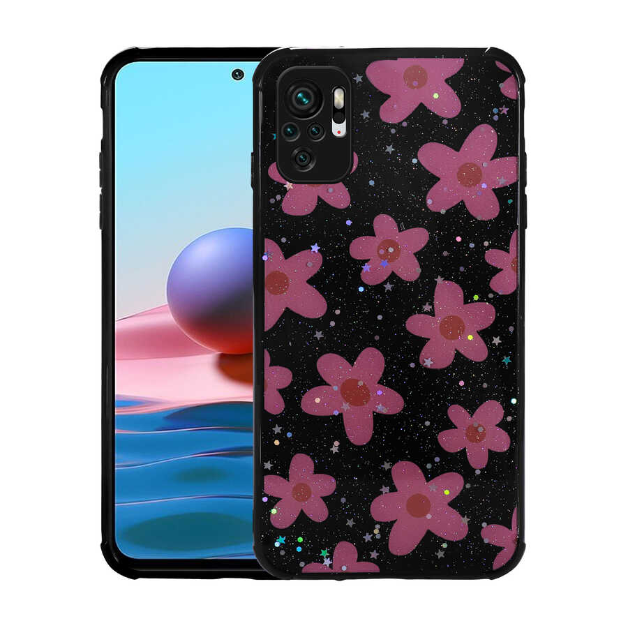 Xiaomi Poco M5S Kılıf Simli Desenli Kamera Korumalı Parlak Zore Popy Kapak