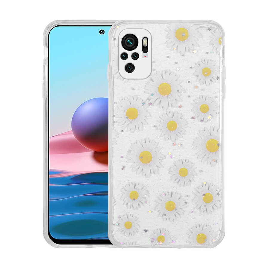 Xiaomi Poco M5S Kılıf Simli Desenli Kamera Korumalı Parlak Zore Popy Kapak