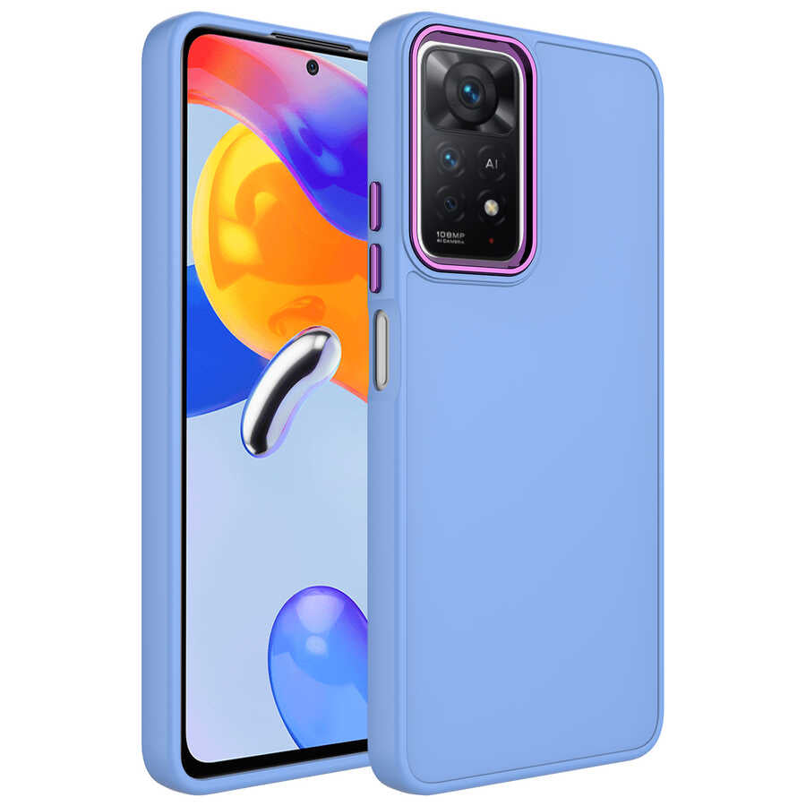 Xiaomi Redmi Note 11 Global Kılıf Metal Çerçeve ve Buton Tasarımlı Silikon Zore Luna Kapak