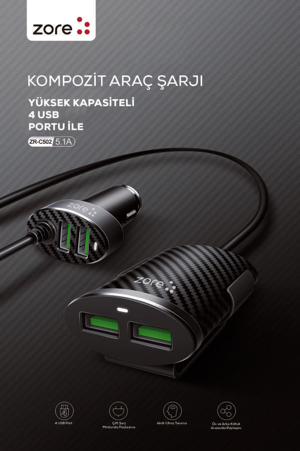 Zore ZR-C502 2+2 Araç Şarj Seti